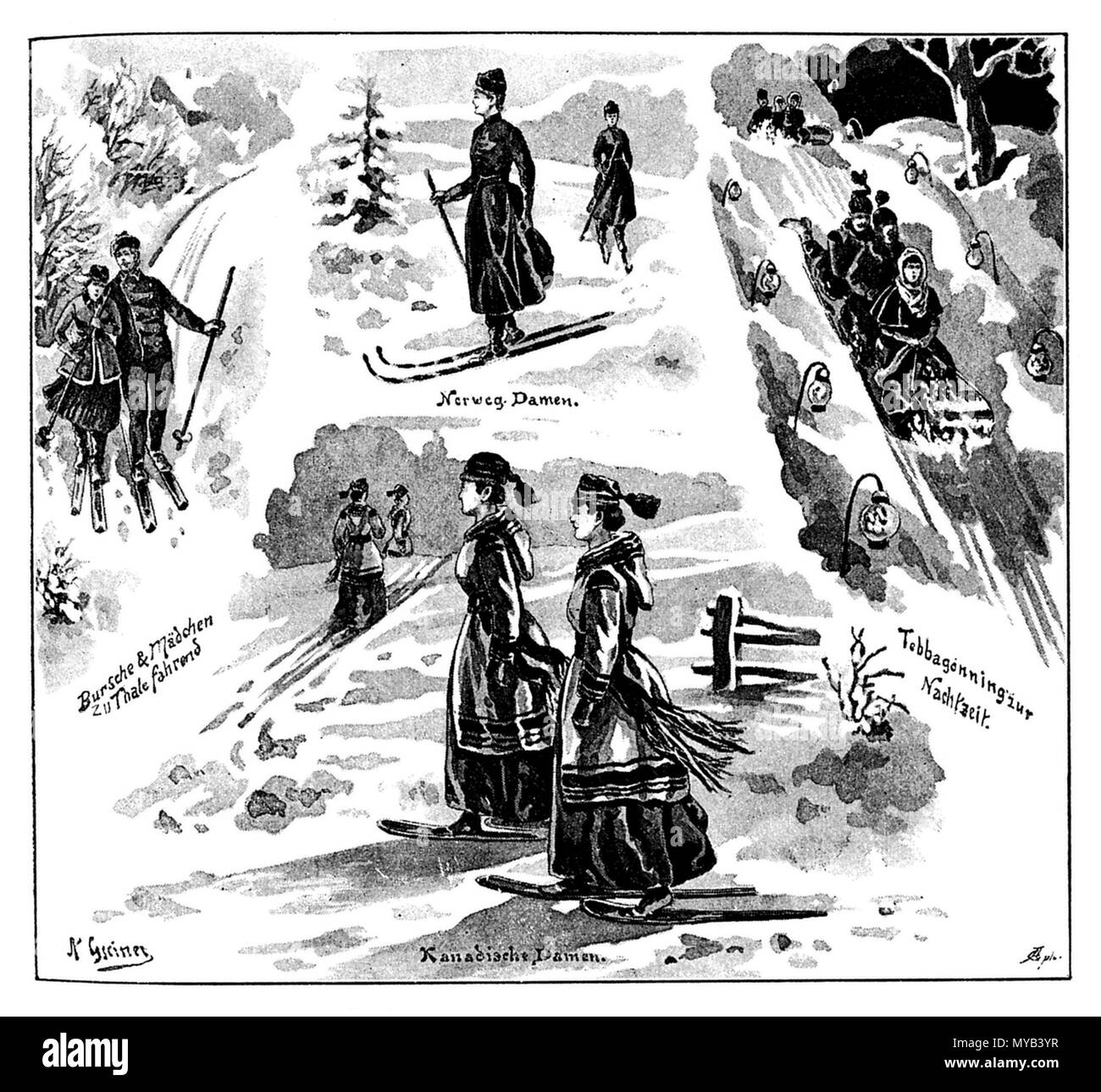 Schneeschuhwandern Damen, einer Greiner 1895 Stockfoto