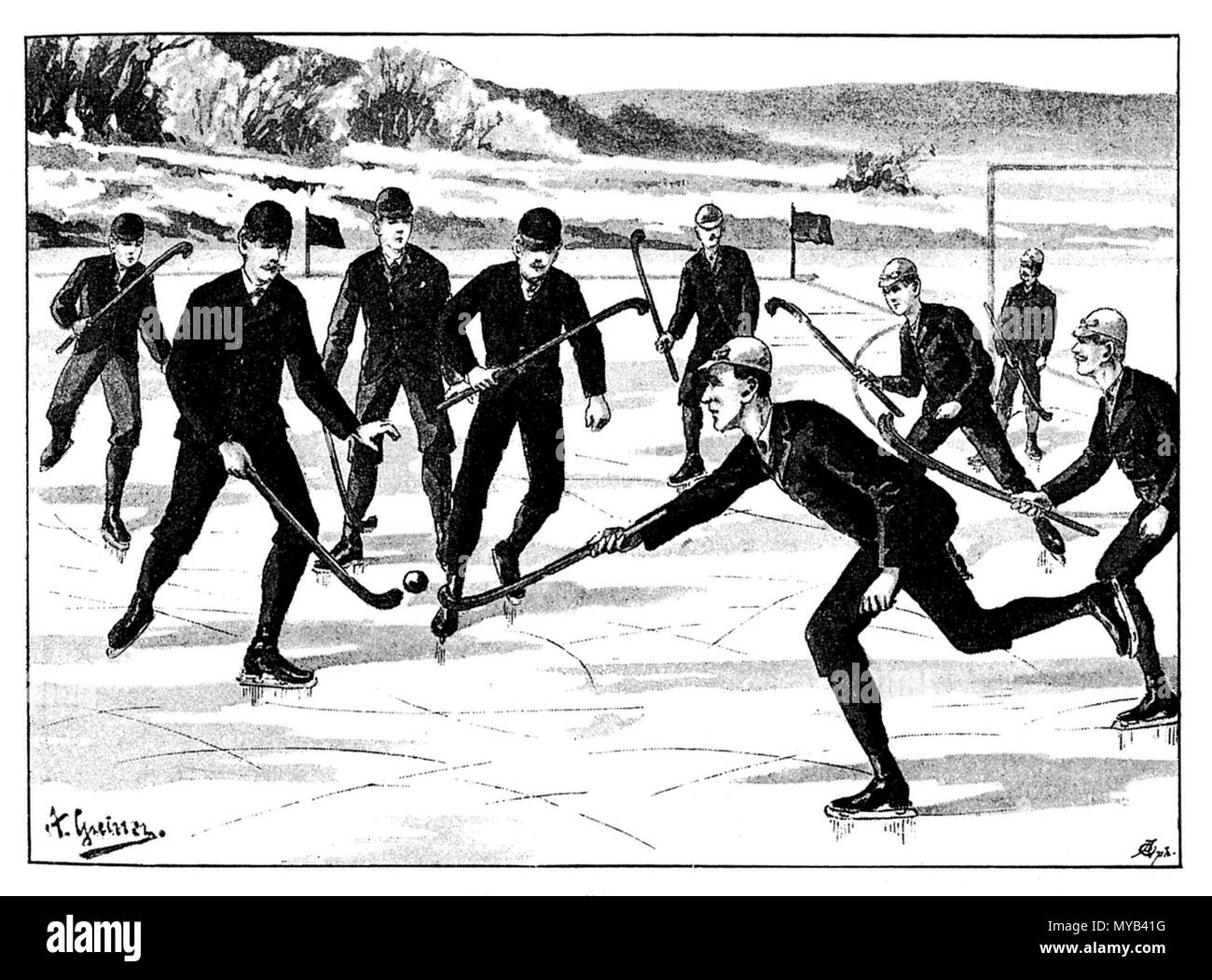 Eishockey, einer Greiner 1895 Stockfoto