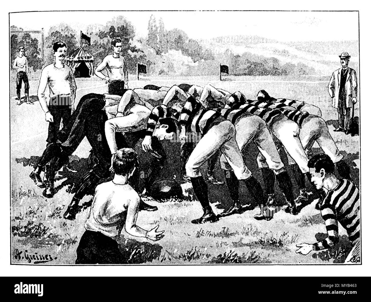 Rugby: Scrum, einer Greiner 1895 Stockfoto