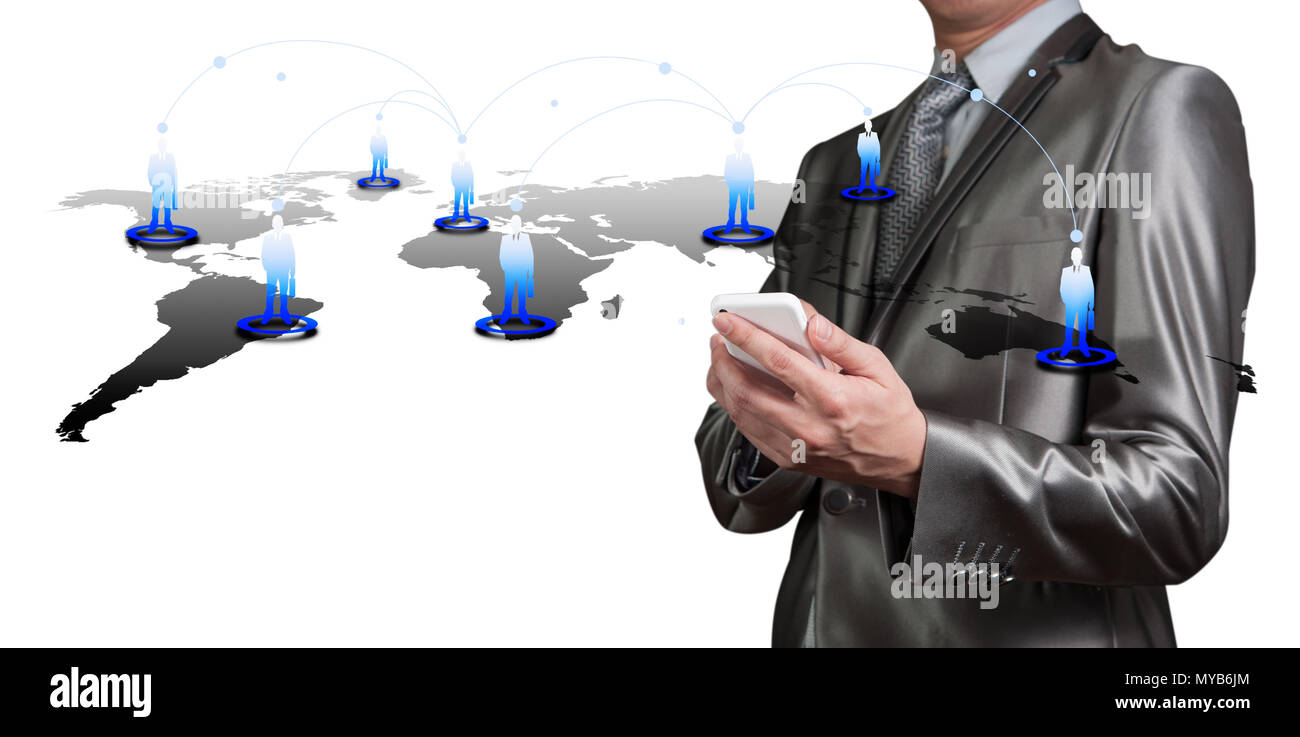 Geschäftsmann Drücken auf digitalen virtuellen Bildschirm, Human Resource Management Konzept Stockfoto