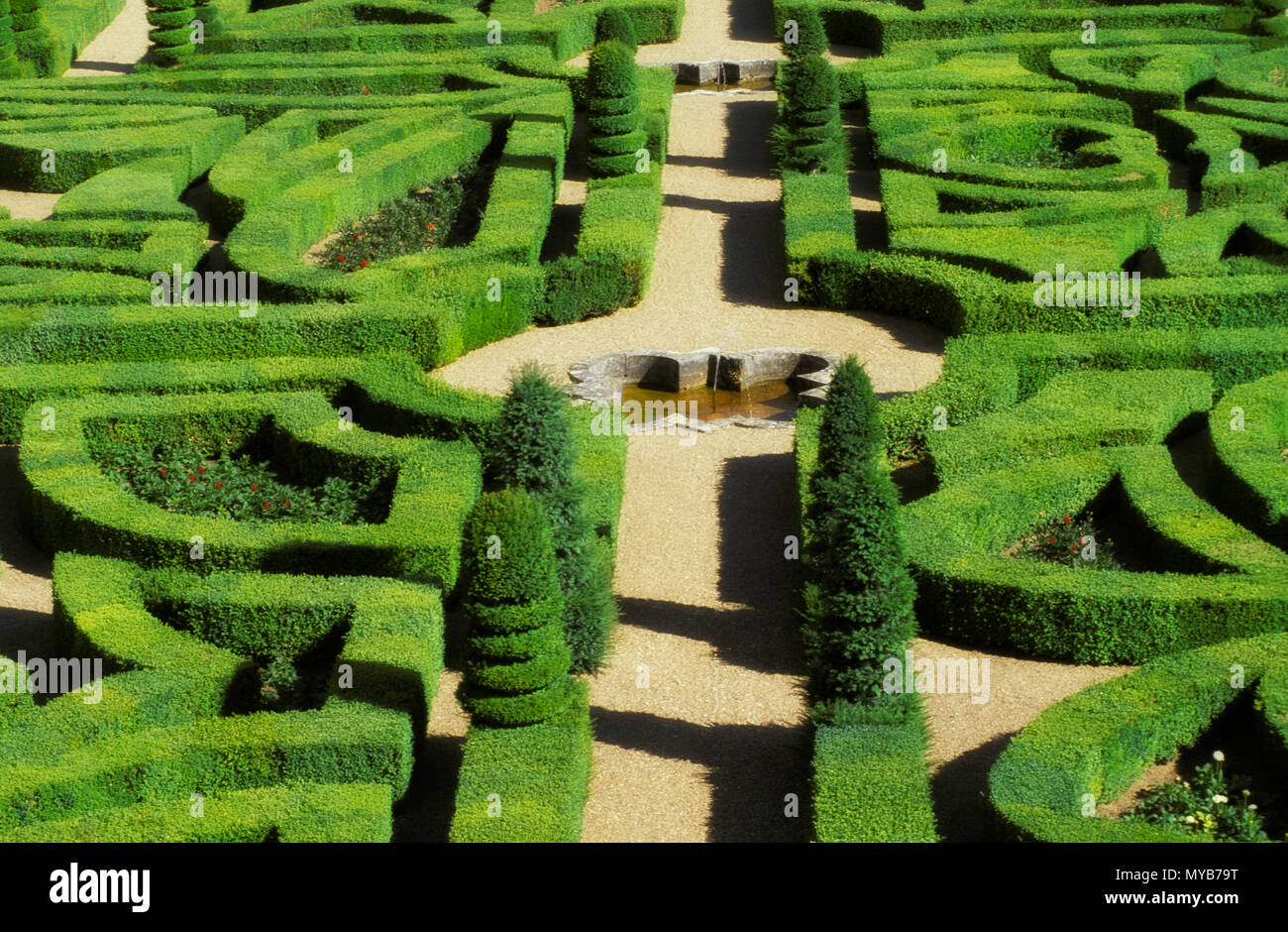 Château de Villandry, Garten der Liebe, Parterre (symbolisiert 4 Arten von Liebe: tragisch, wankelmütig, zärtlich und leidenschaftlich), Centre, Frankreich Stockfoto