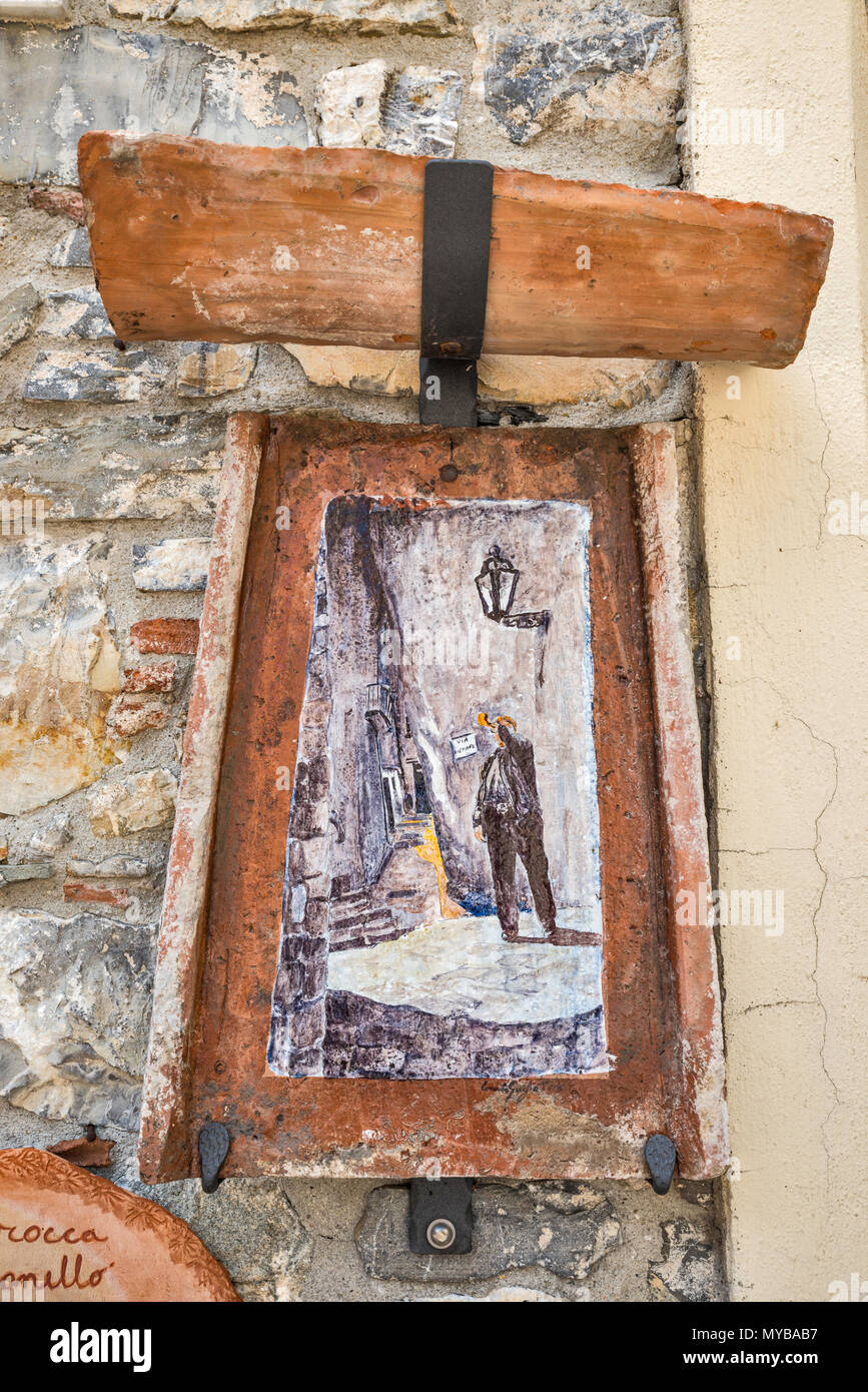 Bild mit einem historischen Ereignis in der Stadt in den Bergen von San Lorenzo Bellizzi, südlichen Apennin, Nationalpark Pollino, Kalabrien, Italien Stockfoto