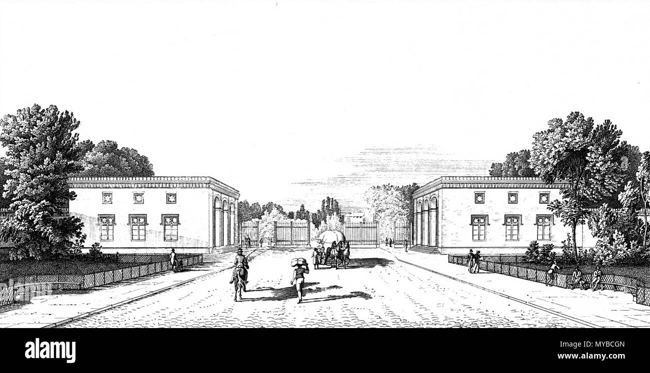 . Englisch: Berlin, Neues Tor (Neues Tor), architektonische Gestaltung von Carl Friedrich Schinkel. 1866. Carl Friedrich Schinkel 71 Berlin Neues Tor Schinkel AE 147 ein Stockfoto