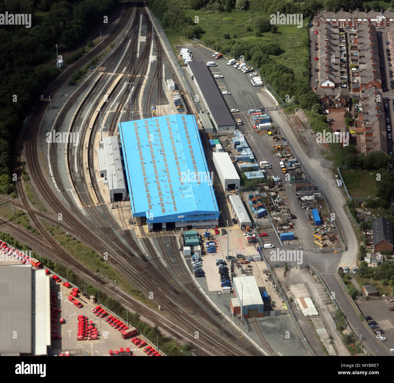 Luftaufnahme der Alstom Chester Bahnhof care center Stockfoto