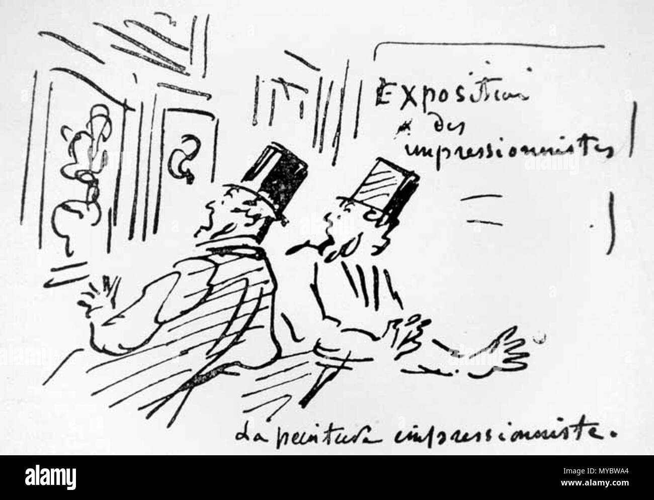 . CHAM 1874 - Karikatur auf Impressionismus, anlässlich ihrer ersten Ausstellung. Französisch Kommentar sagt: "[...] sie von erschreckend Alle begannen." (La peinture impressionniste Une révolution en Peinture et qui débute en faisant de la terreur). 1874. Cham (Amédée de Noé) 104 CHAM 1874 - Karikatur auf den Impressionismus Stockfoto