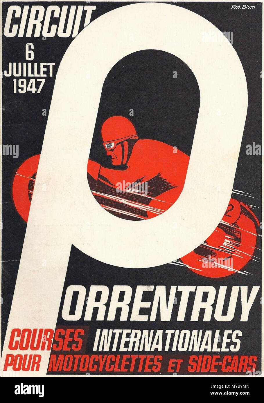 . Français: Affiche officielle du Circuit de Porrentruy 1947. Vom 6. Juli 1947. Moto-Club d'Ajoie 113 Circuit de Porrentruy 1947 Stockfoto