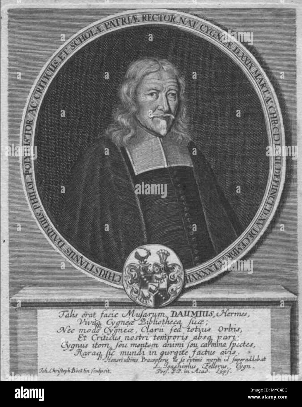 . Englisch: Porträt von Christian Daum (1612-1687), Rektor der Lateinschule in Zwickau. Datum unbekannt. Böcklin, Joh [ann] Christoph <Stecher > 133 DaumCA 526 Stockfoto