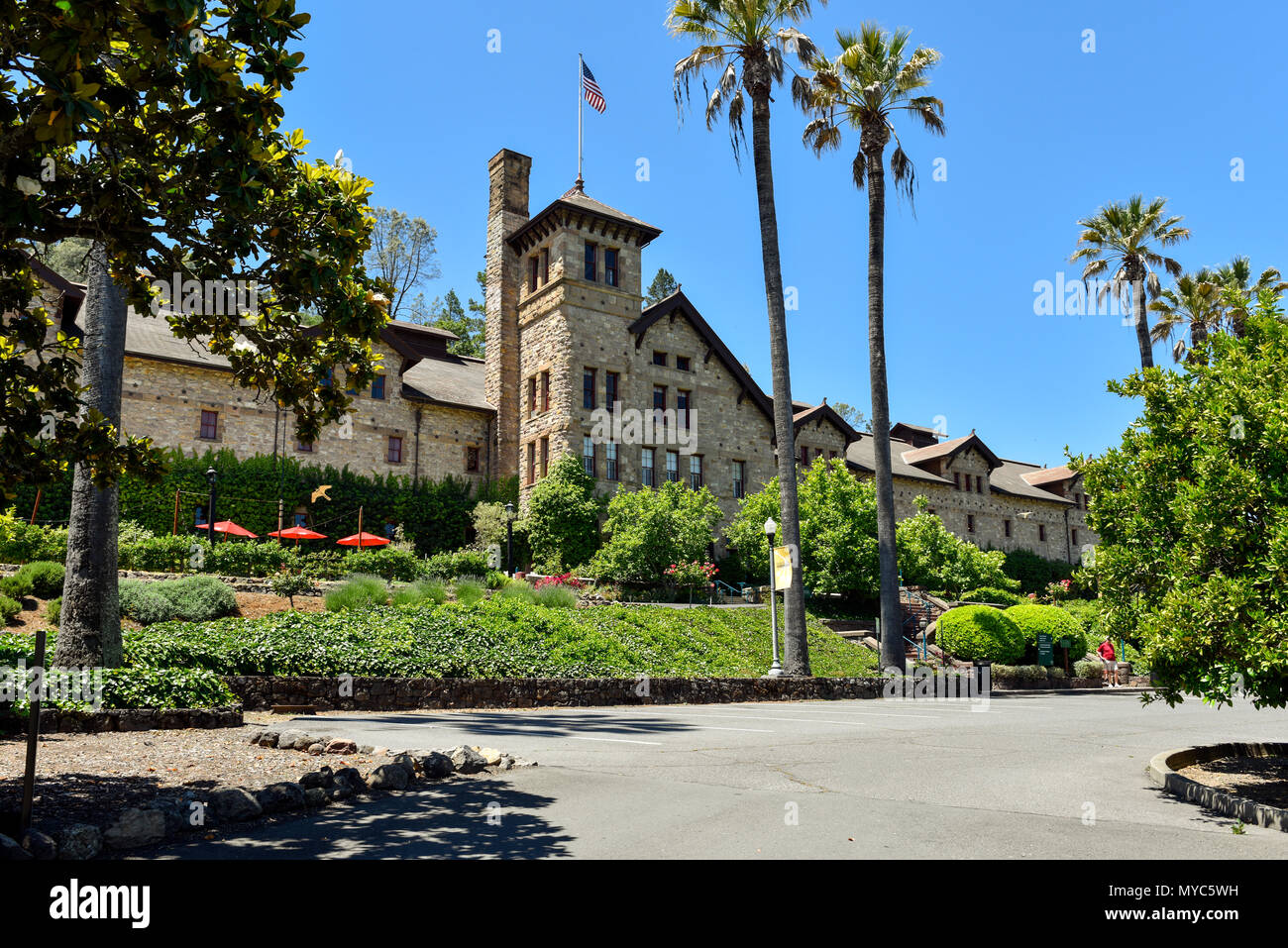 Napa Valley, Kalifornien - Haupteingang des Culinary Institute of America, kulinarische Schule. Stockfoto