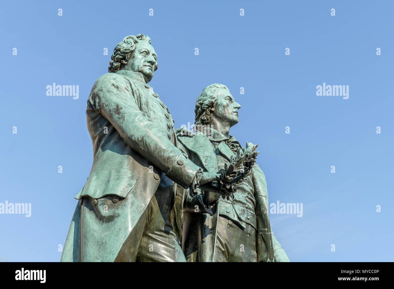Denkmal für Goethe und Schiller in Weimar. Stockfoto