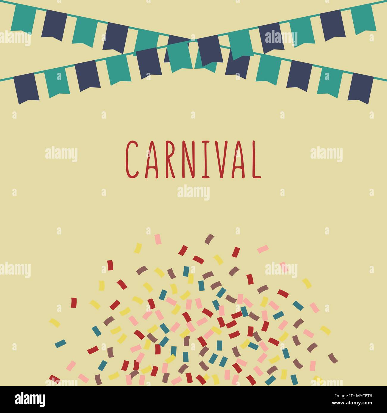 Karneval Vector Illustration Poster mit Fahnen, Konfetti und copy Space Design vorlage in retro Farben für Einladung, Festivals und Partys Stock Vektor
