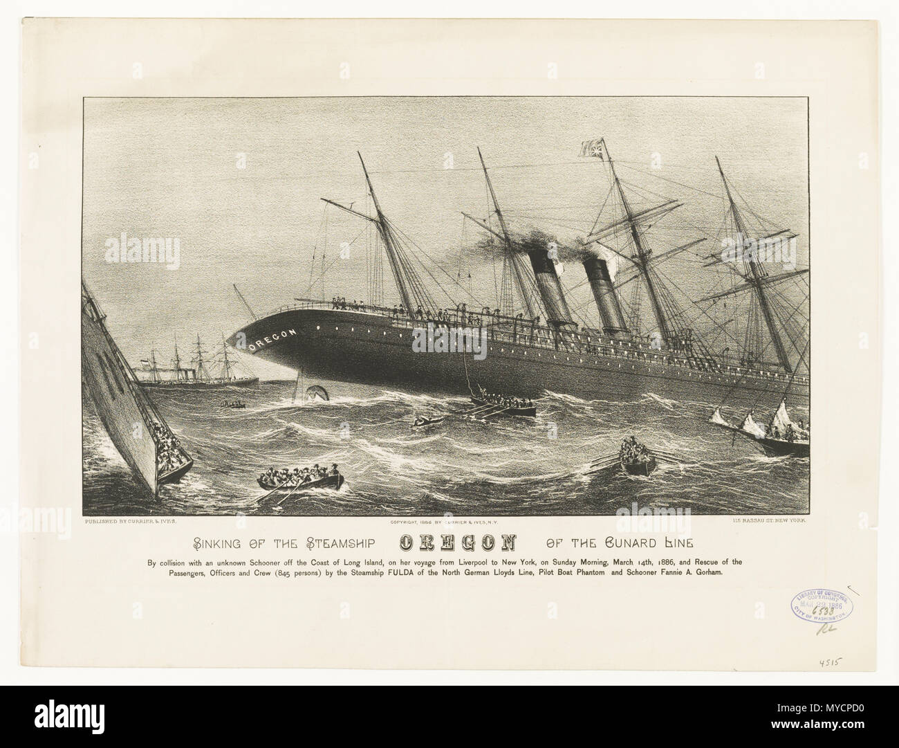 Untergang des Dampfers Oregon der Cunard Line c 1886 Stockfoto