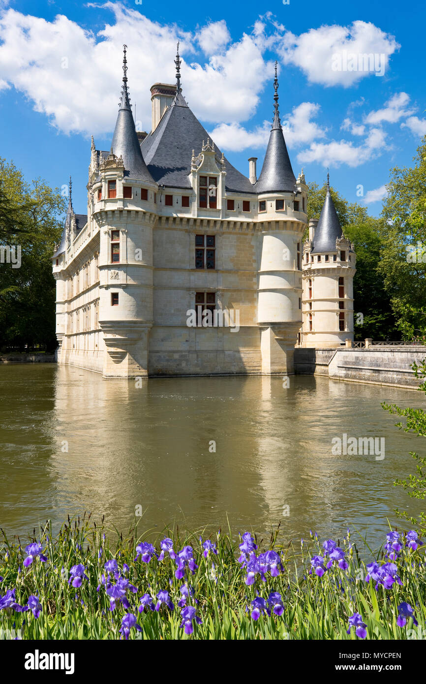 Château d'Azay-le-Rideau, einer der beliebtesten der Schlösser der Loire Tal, Frankreich Stockfoto