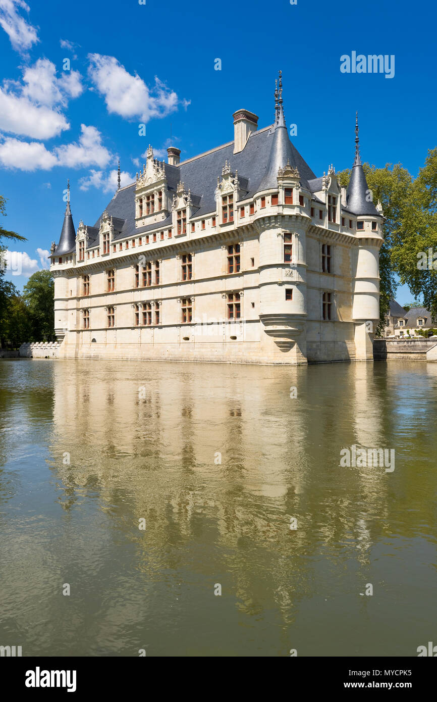 Château d'Azay-le-Rideau, einer der beliebtesten der Schlösser der Loire Tal, Frankreich Stockfoto