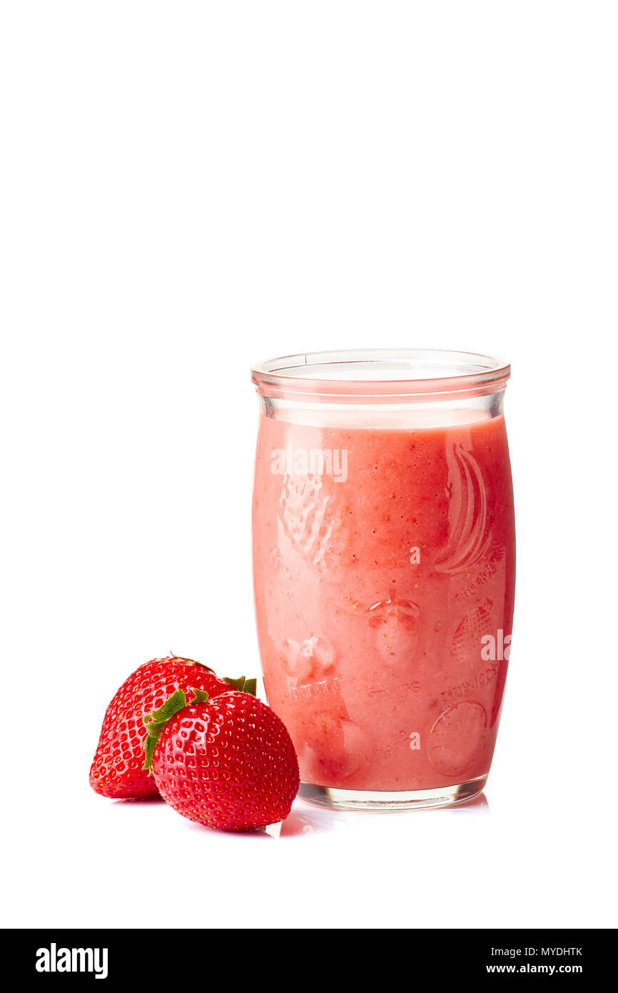 Joghurt und Erdbeere Smoothie in jar auf Weiß Stockfoto