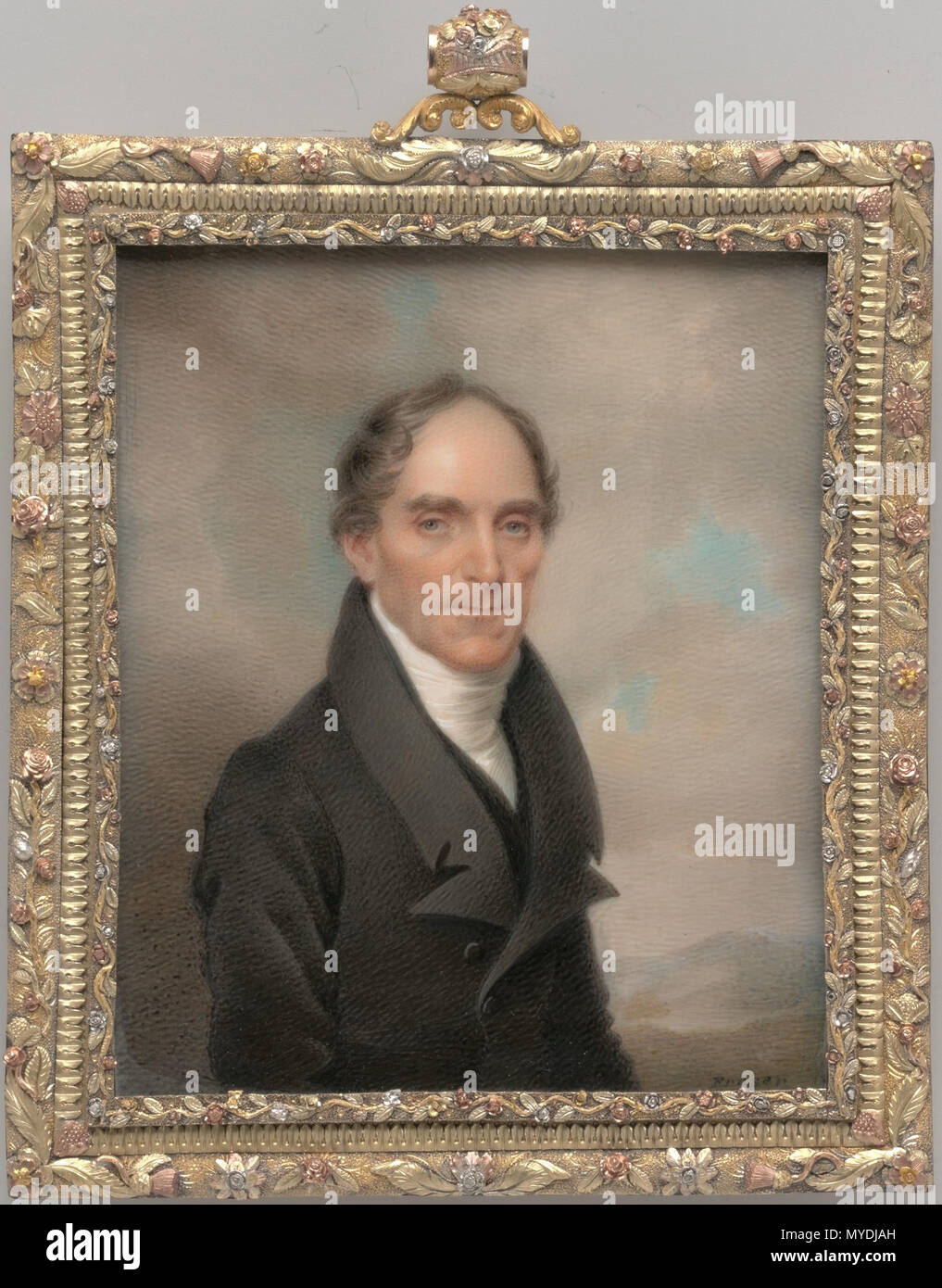 . Englisch: Dr. Francis Kinloch Huger. Francis Kinloch Huger (1773-1855) war ein Chirurg in Charleston. Anlässlich des Marquis De Lafayette's Besuch in Charleston im Jahre 1825 die Stadt den Auftrag für diese Miniatur- und Gold frame als Geschenk zu Lafayette in Gedenken an seine Freundschaft mit Huger. Für acht Monate in 1794-95, Huger wurde für seine Rolle in dem Versuch, Lafayette von der Österreichischen Festung von Olmütz zu freien inhaftiert. 1825 145 Dr. Francis Kinloch Huger Stockfoto