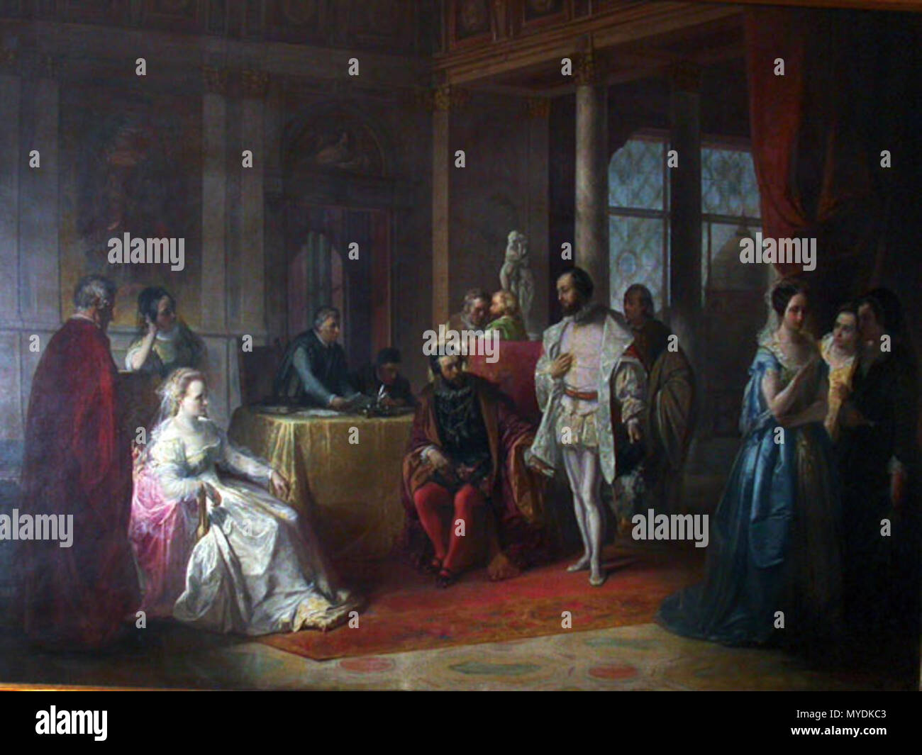 . Francesco de Medici Gran Duca di Firenze per aver vicino Bianca Cappello, nomina intendente Di Corte Pietro Bonaventuri, di Lei amante, mal soffrendolo La granduchessa Giovanna d'Austria. 1847 149 Durini capello Stockfoto