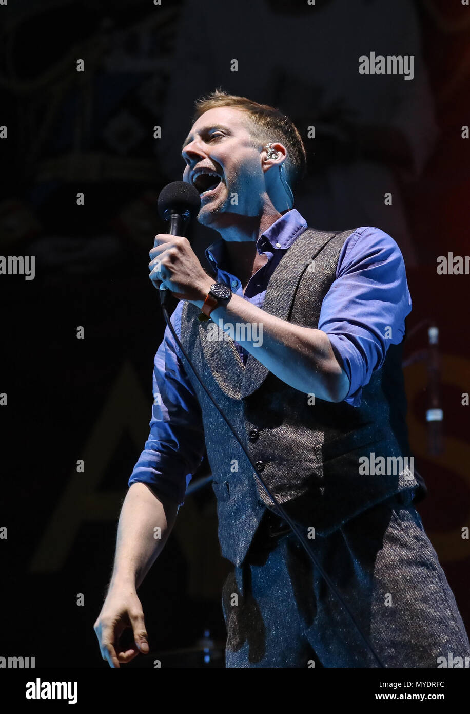 PDSA Petlife Festival in Cheltenham Racecourse - Leistungen - Kaizer Chiefs Mit: Kaizer Chiefs, Ricky Wilson Wo: Cheltenham, Großbritannien Wann: 06. Mai 2018 Credit: John rainford/WENN.com Stockfoto