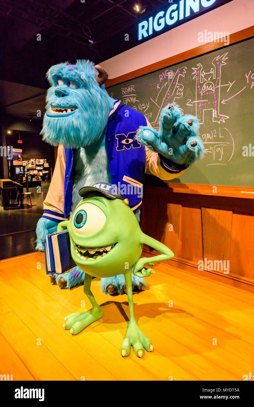 Monster Inc Zeichen bei Pixar aufweisen, Telus Welt der Wissenschaft, Vancouver, British Columbia, Kanada. Stockfoto