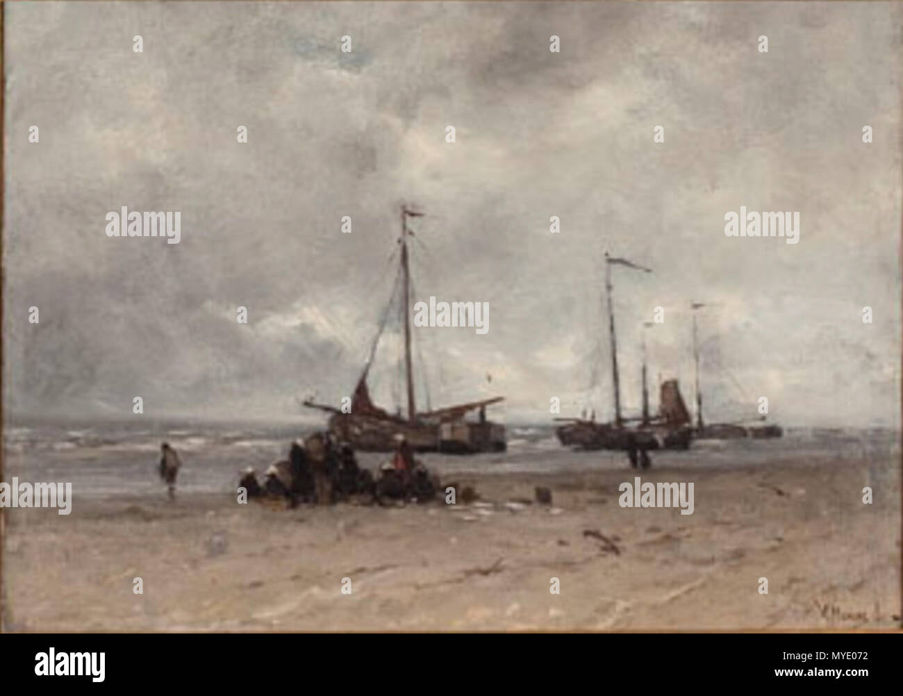 . Nederlands: Vissersschepen aan het Strand. Öl auf Leinwand. 37 × 50 cm (14.5 x 19.6 in.). RCE (B918). Vroeger Rijksmuseum Amsterdam (SK-A-3601). . Zwischen 1870 und 1888. Anton Mauve (1838-1888) Alternative Namen Anthonij Mauve Beschreibung holländische Maler, Aquarellist, Zeichner und Kupferstecher Datum der Geburt / Tod 18. September 1838 vom 5. Februar 1888 Ort der Geburt / Todes Zaandam Arnhem Arbeitsort Haarlem (1858-1868), Amsterdam (1870), Den Haag (1872-1885), Laren (1886-1888), Oosterbeek, Terschelling, Veere, in England, in Frankreich, Südafrika Authority control: Q 591907 VIAF: 35252522 Ich Stockfoto