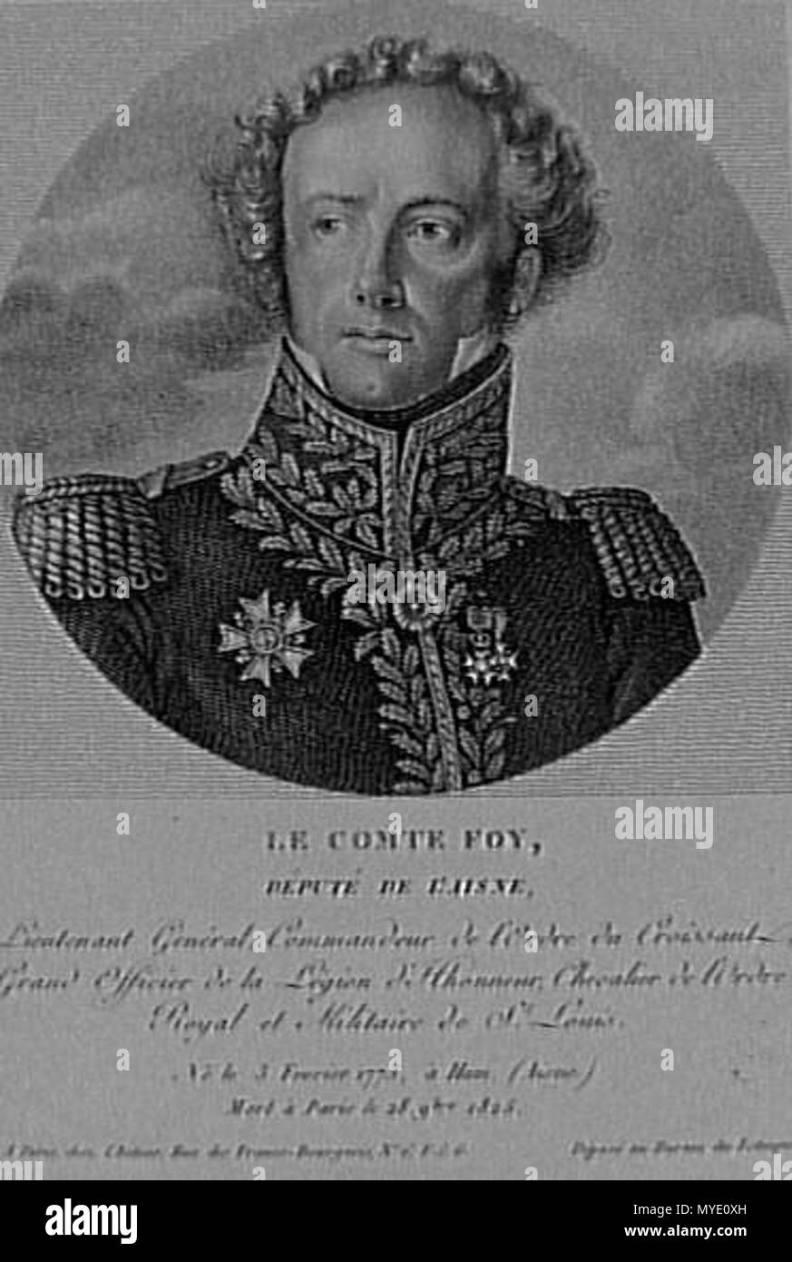 184 Portrait du Comte Foy (1775-1825), député de l'Aisne, Lieutenant général, Commandeur de l'Ordre du Croissant, Grand Officier de la Légion d'Honneur. Stockfoto