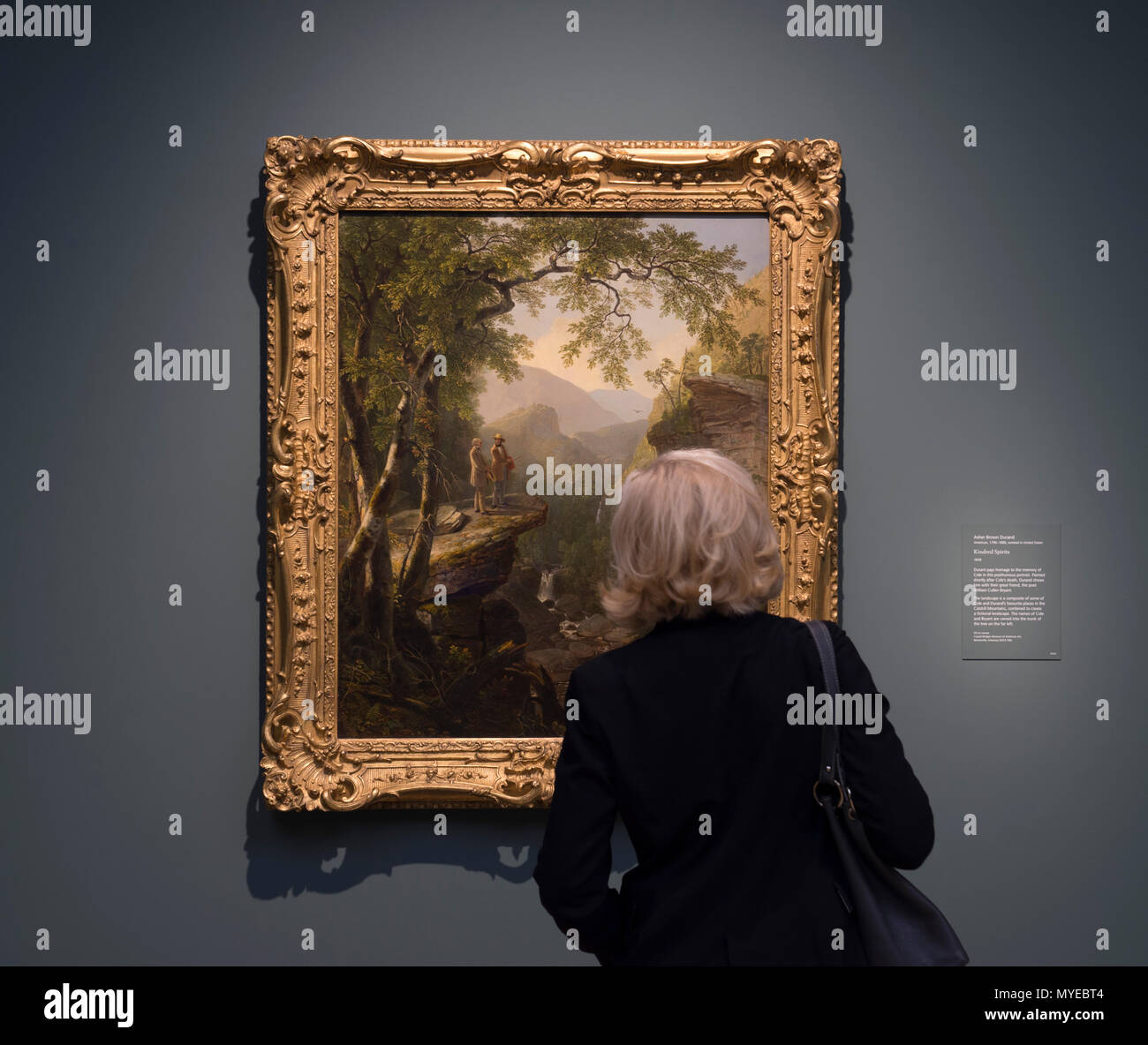 National Gallery, London, UK. 7. Juni, 2018. Thomas Cole: Eden für das Imperium. Die amerikanische Wildnis ist durch die Augen der Britischen gesehen - geborene Thomas Cole (1801 - 1848). Thomas Cole's Arbeit zeigt sich die Natur von ihrer stärksten und schwächsten. Seine Gemälde Herrlichkeit in der einzigartigen Landschaft des amerikanischen Nordostens - weitgehend noch unberührten in seiner Zeit. Bild: Cole's Legacy - Asher Brown Durand. Kindred Spirits, 1849. Crystal Brücken Museum der amerikanischen kunst, Arkansas. Credit: Malcolm Park/Alamy Leben Nachrichten. Stockfoto