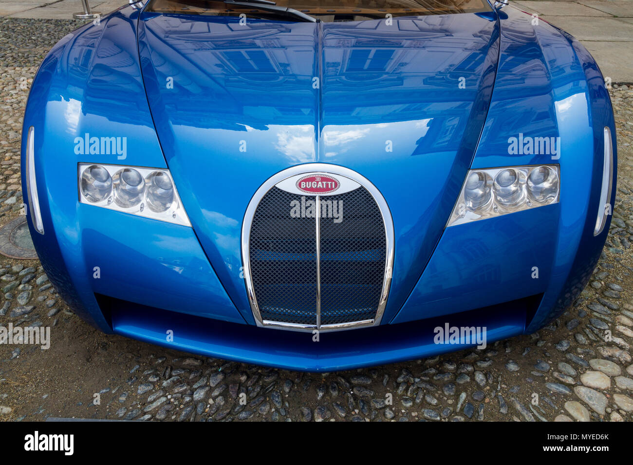 Torino, Italien. 7. Juni 2018. Detail der Concept Car Bugatti 18/03 Chiron von Fabrizio Giugiaro im Jahr 1999 konzipiert für Italdesign. Vierte Ausgabe des Parco Valentino Auto show hosts Autos vieler Automobilhersteller und Konstrukteure in Valentino Park in Turin, Italien Quelle: Marco Destefanis/Alamy leben Nachrichten Stockfoto