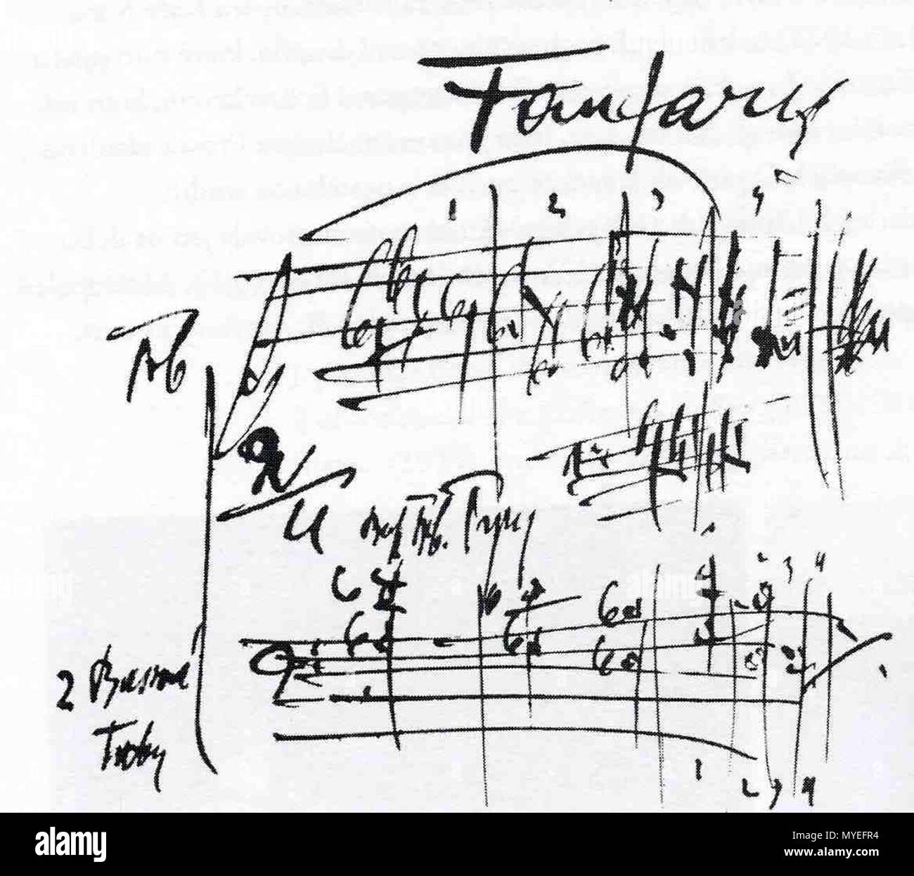174 Fanfaren der Sinfonietta, Janáček die autographe Partitur. Stockfoto