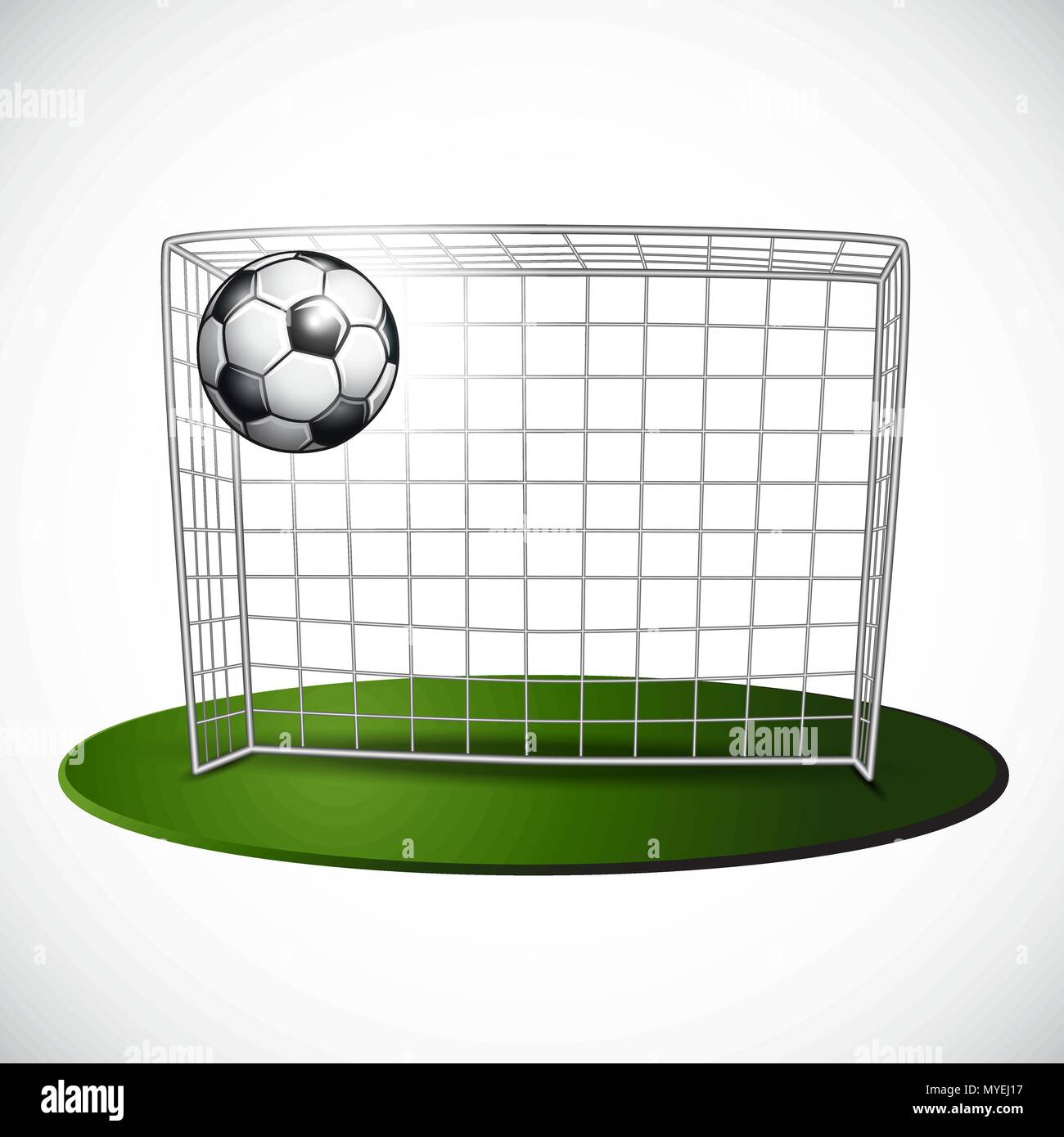 Ball auf Fußball Torpfosten mit net Hintergrund. Stock Vektor