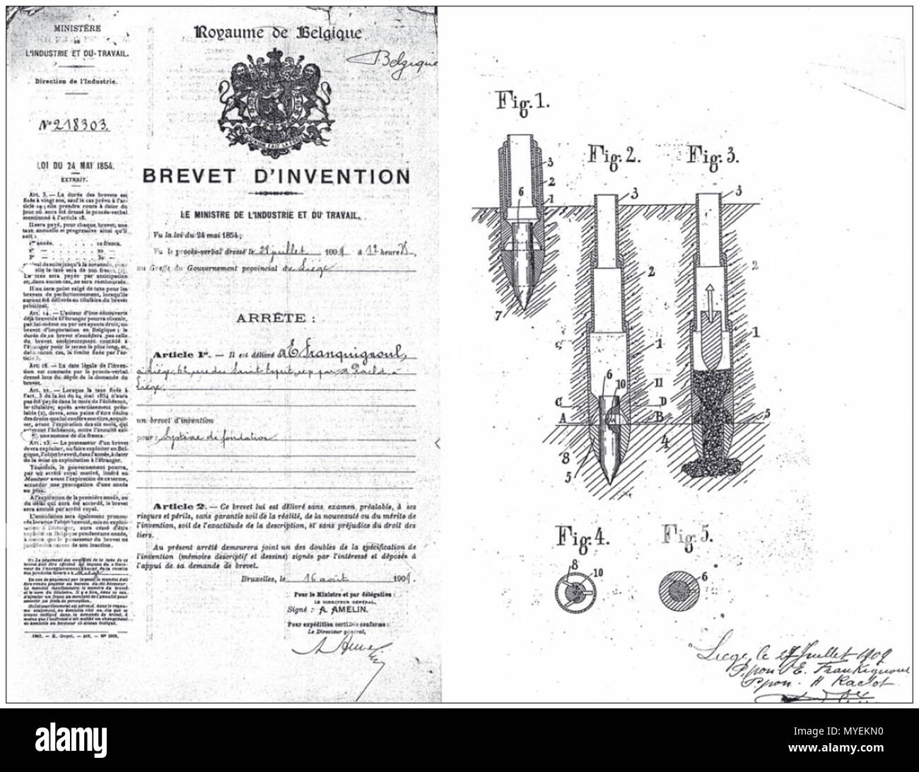 . English: Patenturkunde vom 28.07.1909. 20. Oktober 2011. Unbekannt 187 Frankignoul Patenturkunde Stockfoto
