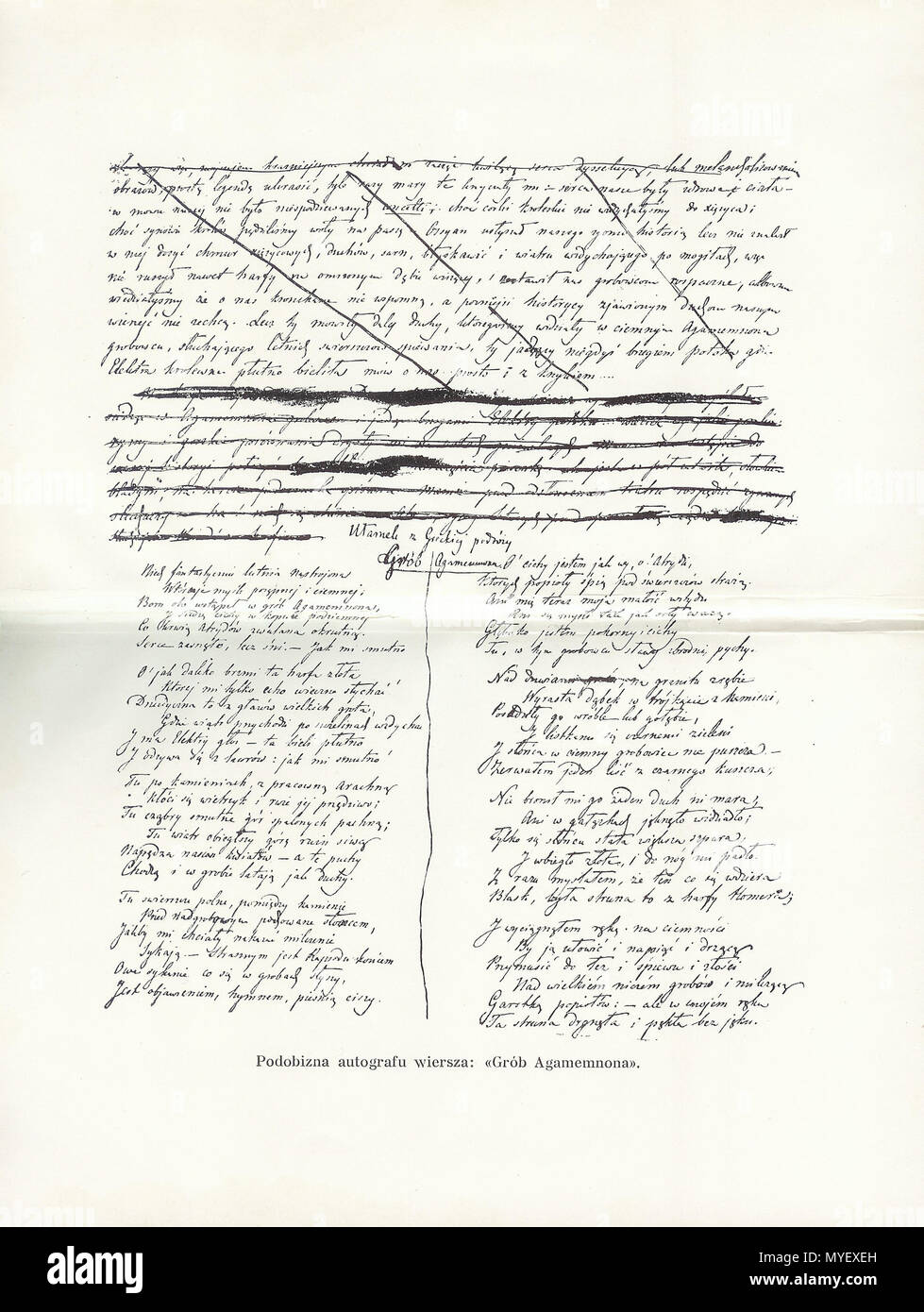 . Autogramm von Juliusz Słowacki des Grób Agamemnona aus dem Jahr 1909 Ausgabe seiner Werke. Scan heruntergeladen aus [1]. Autograph - Anfang des 19. Jahrhunderts, im Jahre 1909 in Buchform gedruckt, auf 2007-03-11 digitalisiert und im Internet Veröffentlicht am 2007-03-14. Juliusz Słowacki, Buch von Bronisław Gubrynowicz, Digitalisierung von Michał Kosmulski 220 Grob - agamemnona - autograf - Juliusz Slowacki - Stockfoto