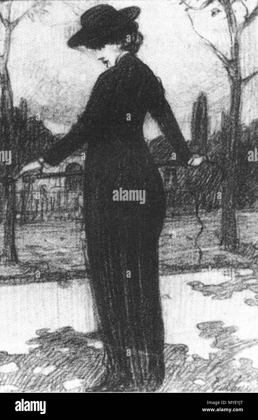 223 Lajos Gulácsy, - Frau mit Reiten Peitsche Stockfoto