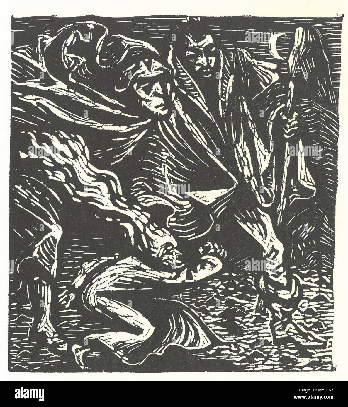 . English: 4. Holzschnitt aus dem Buch 'Walpurgisnacht' mit Holzschnitten von Ernst Barlach / Dm Text aus Goethes Faust I. 1922/23. Ernst Barlach (1870 - 1938) 215 Goethe, Barlach, Walpurgisnacht, das Irrlicht Stockfoto