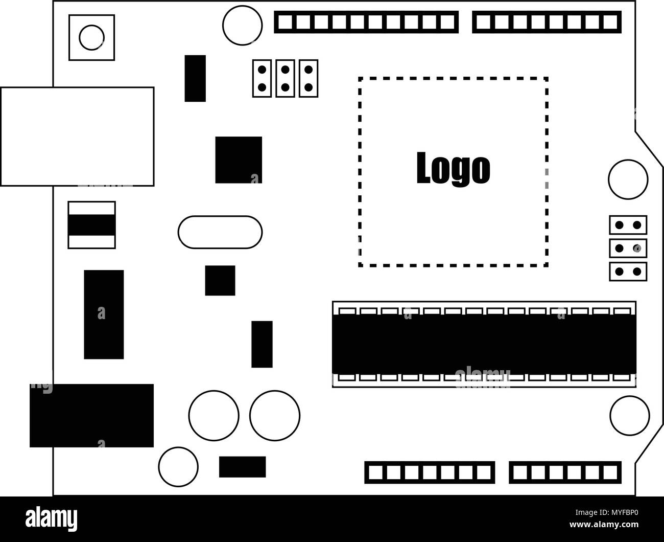 DIY elektronische uno Board mit einem Mikrocontroller. Stock Vektor