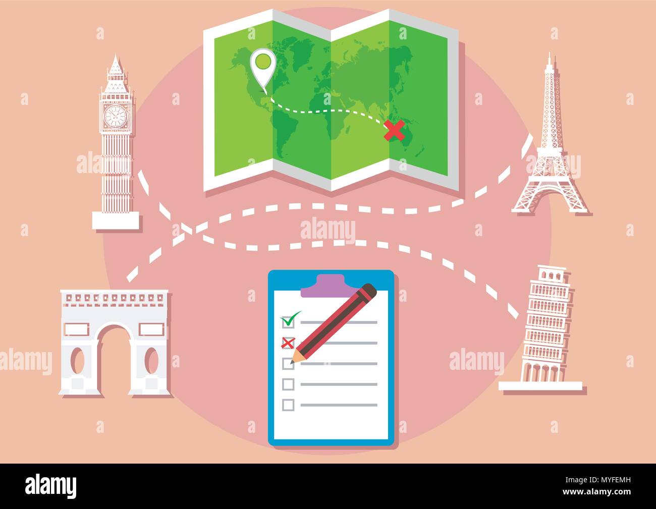 Vektor Design reisen Liste Abbildung Stock Vektor