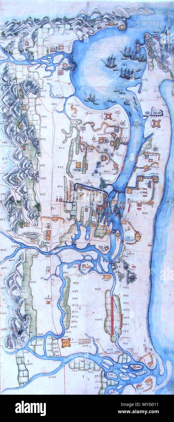 . Englisch: Schlacht von Tourane vietnamesischen Darstellung mit französischen Legende 1859 Français: Plan cochinchinois de la baie et de la Rivière à Tourane, pris dans la Demeure d'un Mandarin, conservé au Archives nationales, Gleichheiten. zwischen 1858 und 1859. Anonyme Vietnamesisch 66 Schlacht von Tourane vietnamesischen Darstellung mit französischen Legende 1859 Stockfoto