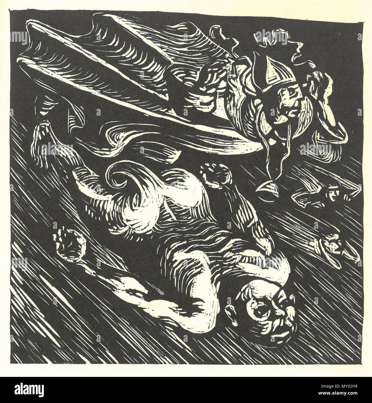 . English: 9. Holzschnitt aus dem Buch 'Walpurgisnacht' mit Holzschnitten von Ernst Barlach / Dm Text aus Goethes Faust I. 1922/23. Ernst Barlach (1870 - 1938) 215 Goethe, Barlach, Walpurgisnacht, Der Bischof Stockfoto