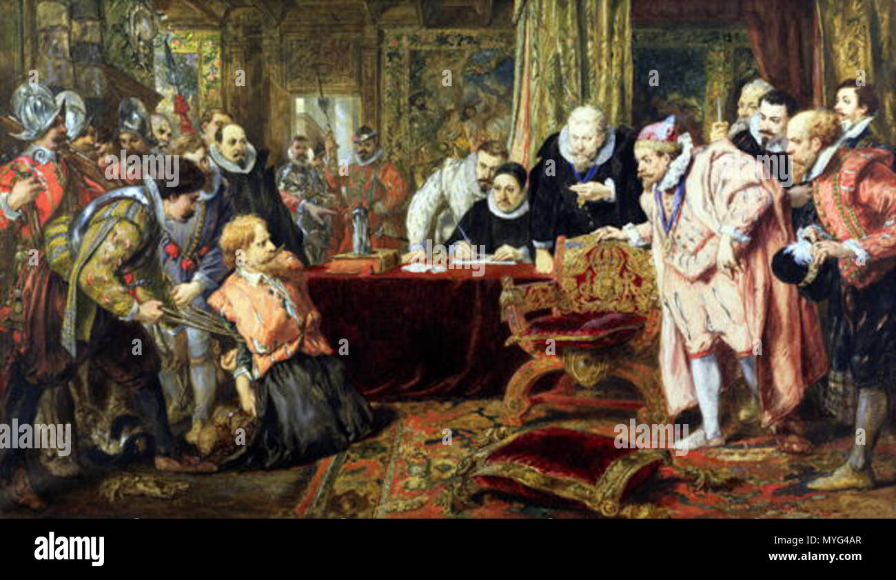 . Guy Fawkes, bevor König James. 1869-70, Artwork ist weit über 100 Jahre alt. Sir John Gilbert 225 Guy Fawkes vor James VI und I Stockfoto