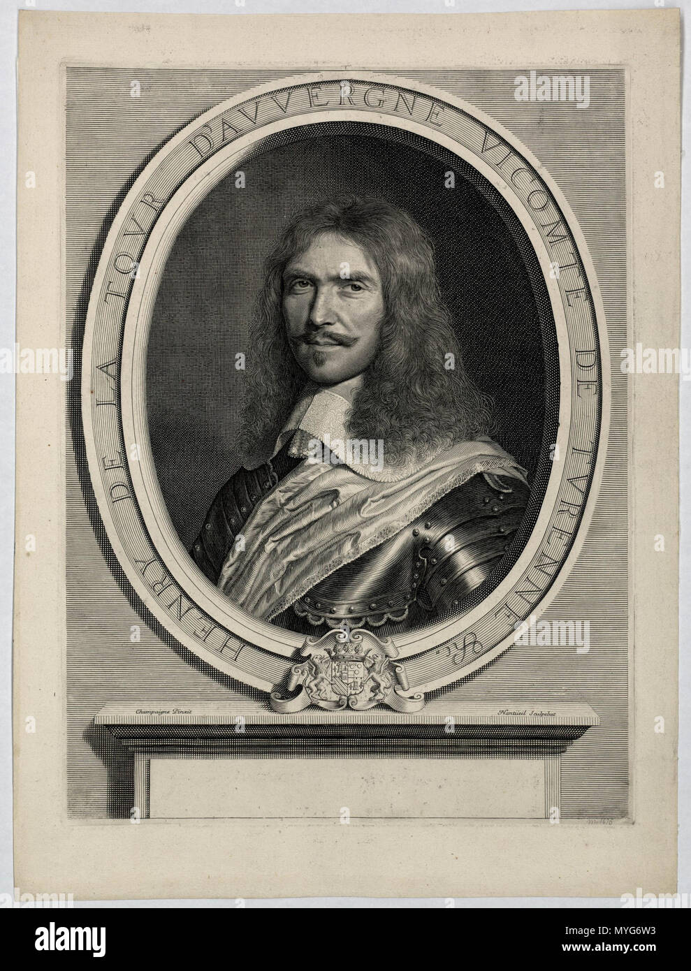 . Englisch: Gravur von Henri de la Tour d'Auvergne, Vicomte de Turenne von Robert Nanteuil nach Philippe de Champaigne. Robert Nanteuil 234 Henri de La Tour d'Auvergne - Robert Nanteuil nach Philippe de Champaigne Stockfoto