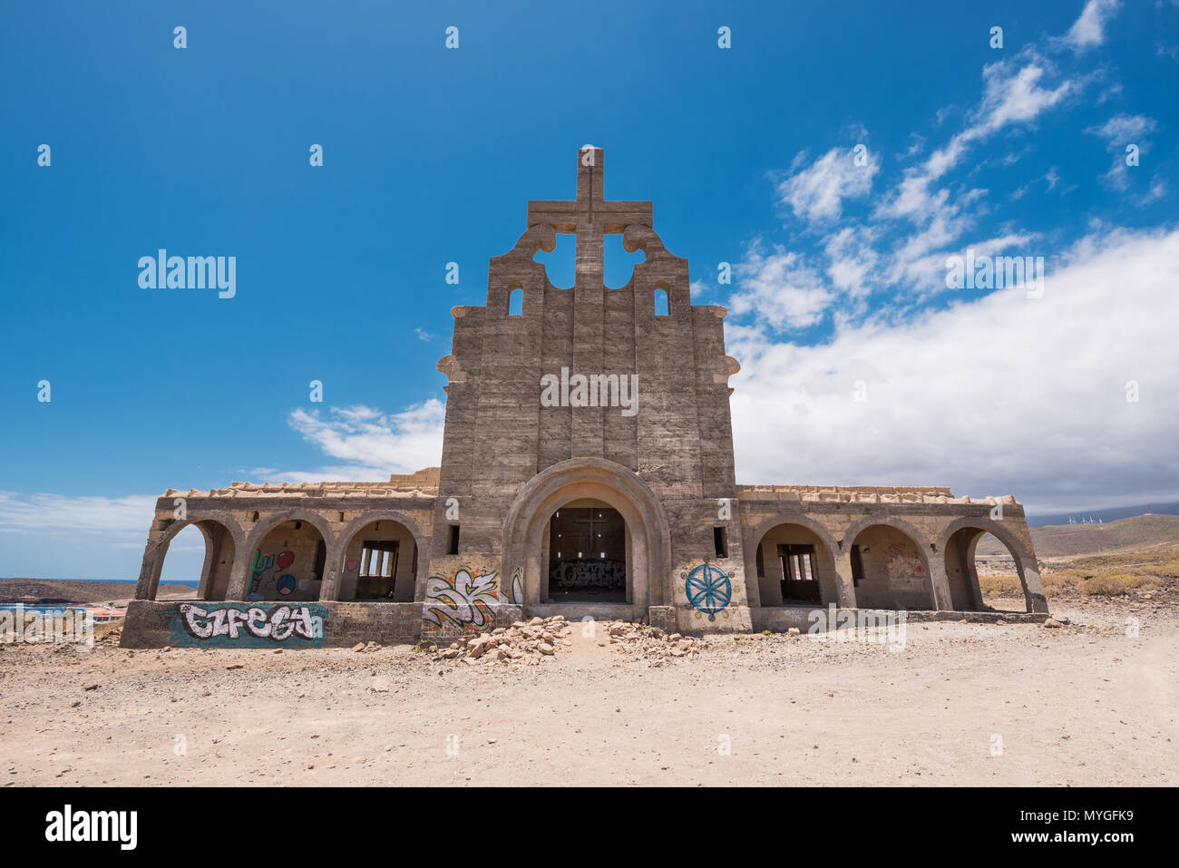 Verlassene Kirche in Abades, Teneriffa, Kanarische Inseln, Spanien. Stockfoto