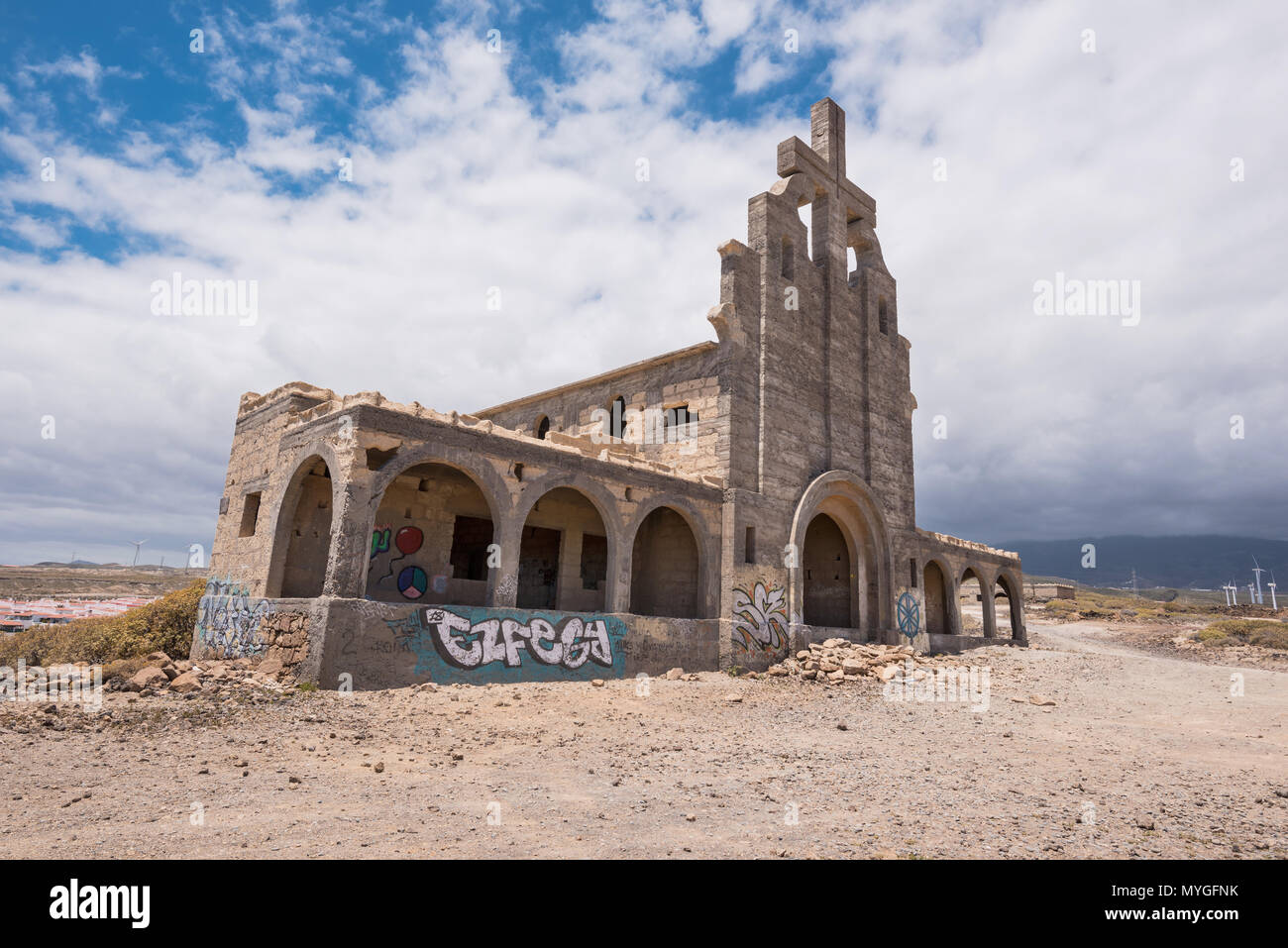 Verlassene Kirche in Abades, Teneriffa, Kanarische Inseln, Spanien. Stockfoto