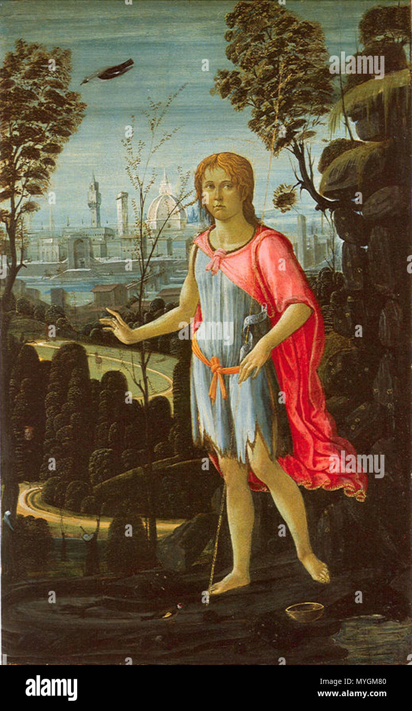 . Der hl. Johannes der Täufer Jacopo del Sellaio Öl auf Leinwand, 52 x 32,8 cm Washington, National Gallery Kunst. ca. 1480. Schöpfer: Jacopo del sellaio 264 Jacopo del Sellaio, San giovannino Stockfoto