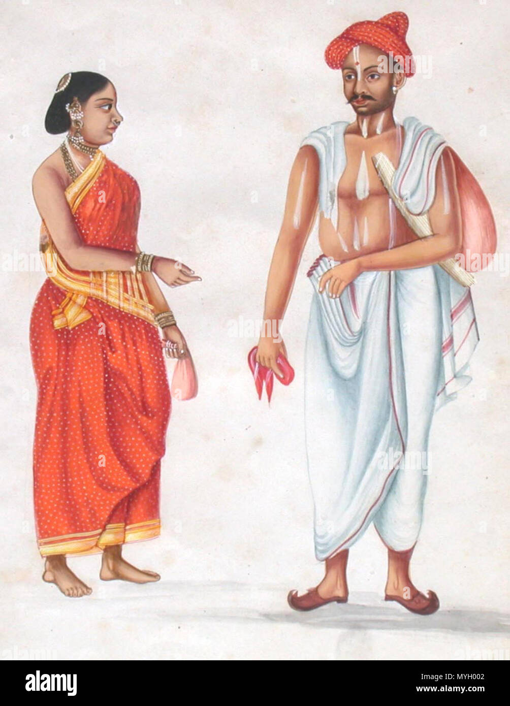 . Englisch: "Brahmane und Frau S. W. Indien Kerala '*' Braut und Bräutigam Mysore '*' Central Western Mysore Tempel Priester '*' Höfling und Frau Mogul Zeitraum '*' Gipsy Frau und Wahrsagerin North India", * "Nordwest Indien - Punjab, Mogul und Frau" * oldier und Frau Zentralen Provinzen Indien '*' Schneider und Frau" * Acht gouache Malerei, sprach von "C 1800", anscheinend Teil eines Albums Quelle: ebay, Juli 2007. 1880. Unbekannt 576 Zmysore Stockfoto