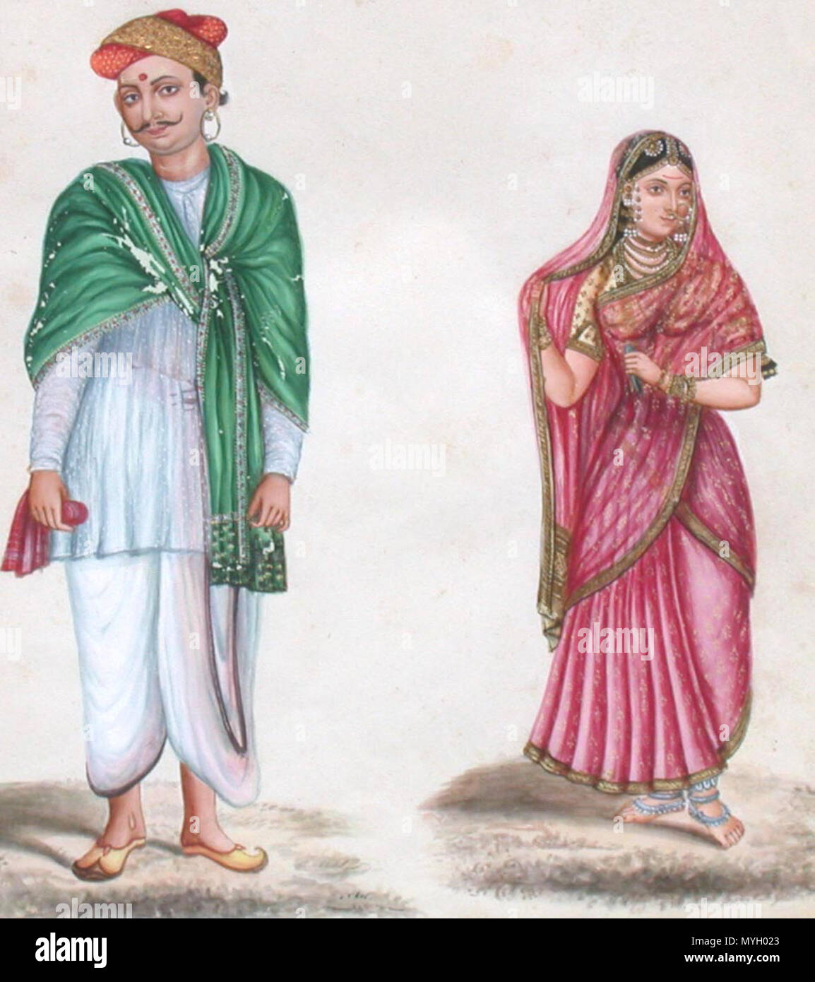 . Englisch: "Brahmane und Frau S. W. Indien Kerala '*' Braut und Bräutigam Mysore '*' Central Western Mysore Tempel Priester '*' Höfling und Frau Mogul Zeitraum '*' Gipsy Frau und Wahrsagerin North India", * "Nordwest Indien - Punjab, Mogul und Frau" * oldier und Frau Zentralen Provinzen Indien '*' Schneider und Frau" * Acht gouache Malerei, sprach von "C 1800", anscheinend Teil eines Albums Quelle: ebay, Juli 2007. 1880. Unbekannt 576 Zmysore 2 Stockfoto