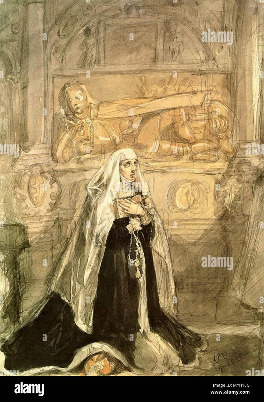 . Polski: Anna Jagiellonka na tle nagrobka Stefana Batorego. Na papierze Akwarela. 32 x 23,4 cm. Dom Jana Matejko-stra. w Krakowie. 1858. Jan Matejko (1838-1893) Alternative Namen Jan Alojzy Matejko; Johann Matejko; Jana Matejko-stra; j. matejko; Jan Matejko, J.; Mateijko Matejko Beschreibung Polish-Austro - ungarische Maler und Hochschullehrer Geburtsdatum / Tod 24. Juni 1838 1. November 1893 Ort der Geburt / Todes Kraków Kraków Arbeitsort Wien; Paris; München Authority control: Q 189117 VIAF: 27863576 ISNI: 0000 0001 0882 6913 ULAN: 500000325 82234077 LCCN: n NLA: 35345706 WorldCat 2 Stockfoto