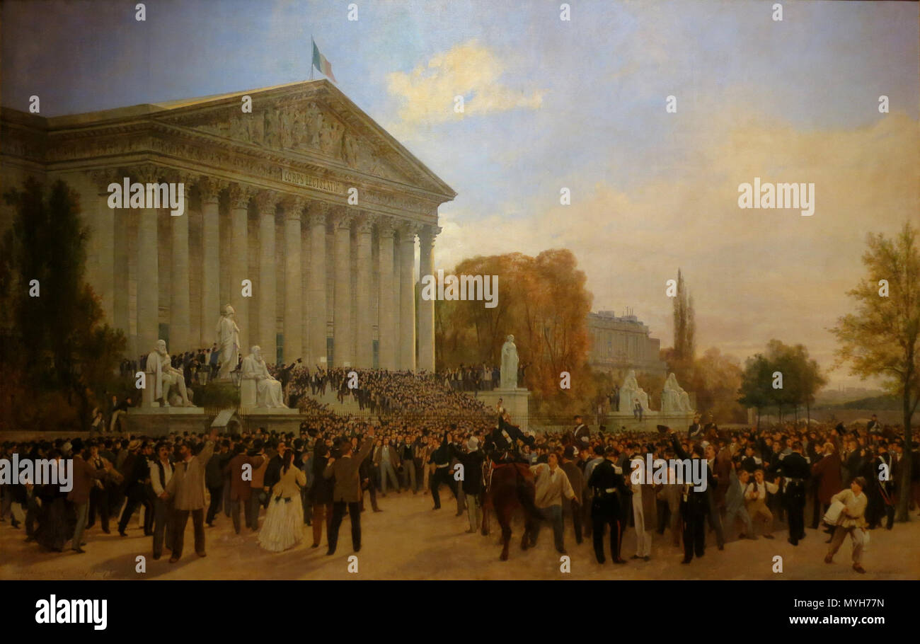 . Französisch: L'Annonce de l'Abschaffung du régime impérial Devant le Palais du Corps Législatif (à Paris), Le 4 Juin 1870. 1871. Jules Didier (1831-1892) und Jacques Guiaud (1811-1876) 286 JulesDidierJacquesGuiaudAbolitionEmpire 4 septembre 1870 Stockfoto