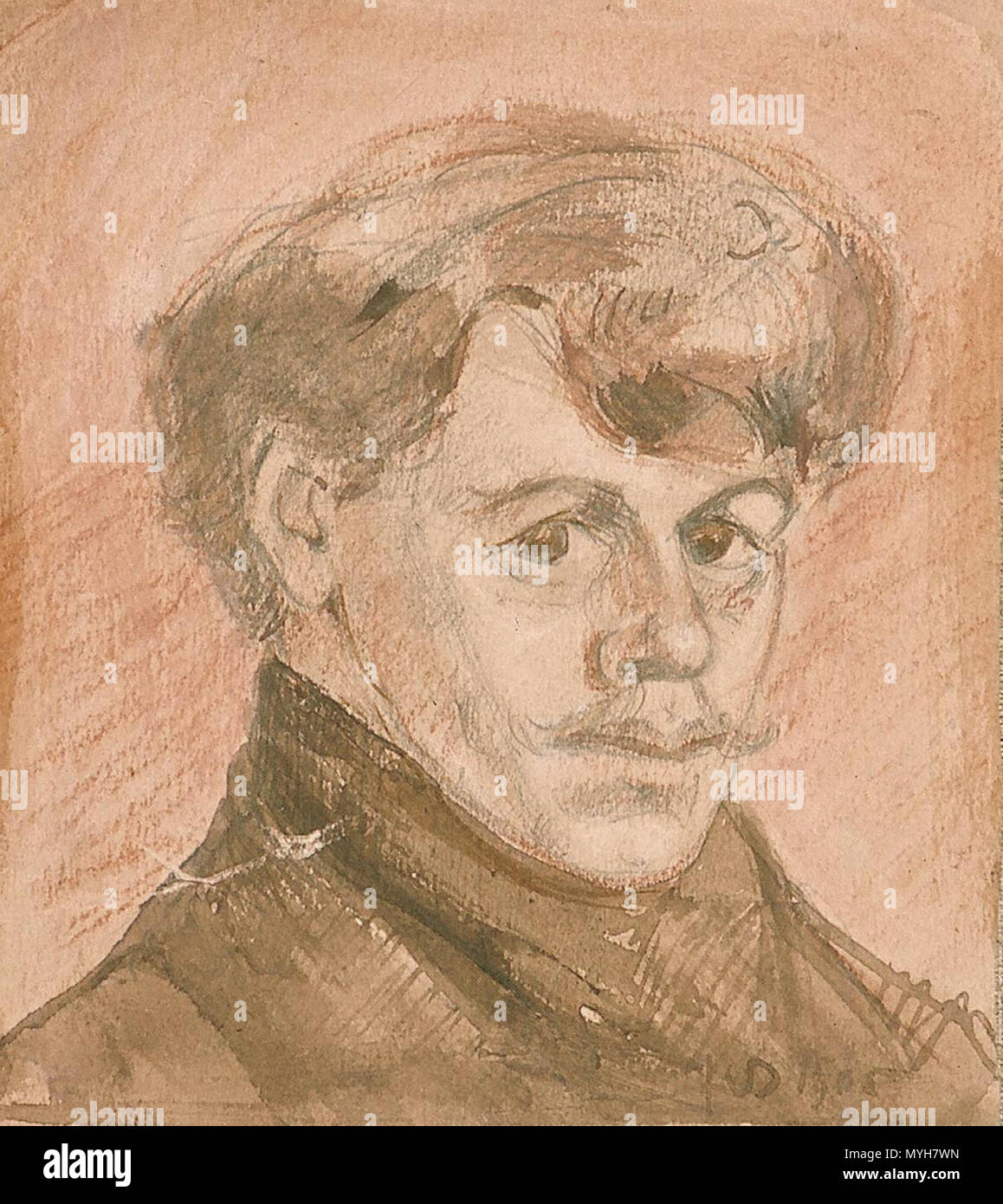 . Nederlands: Selbstportrait. 1905. Bleistift, Aquarell und Kreide auf braunem Papier. 1905. Theo van Doesburg (1883-1931) Alternative Namen Christian Emil Marie (Emile) Küpper, I.K. Bonset Beschreibung des niederländischen Architekten, Maler, Zeichner und Schriftsteller Geburtsdatum / Tod 30. August 1883 7. März 1931 Ort der Geburt / Todes Utrecht Davos Arbeiten Zeitraum 1899-1931 Arbeit Standort Amsterdam (1899-1914), Amersfoort (September 1908), Apeldoorn (Juli 1910), Fort bij Veldhuis (Heemskerk) (Juli 1914), Groesbeek (Mai 1915 - Juni 1915, September 1916), Utrecht (September Jahre 1915-1916 stand), Zoeterwoude (1916), Le Stockfoto