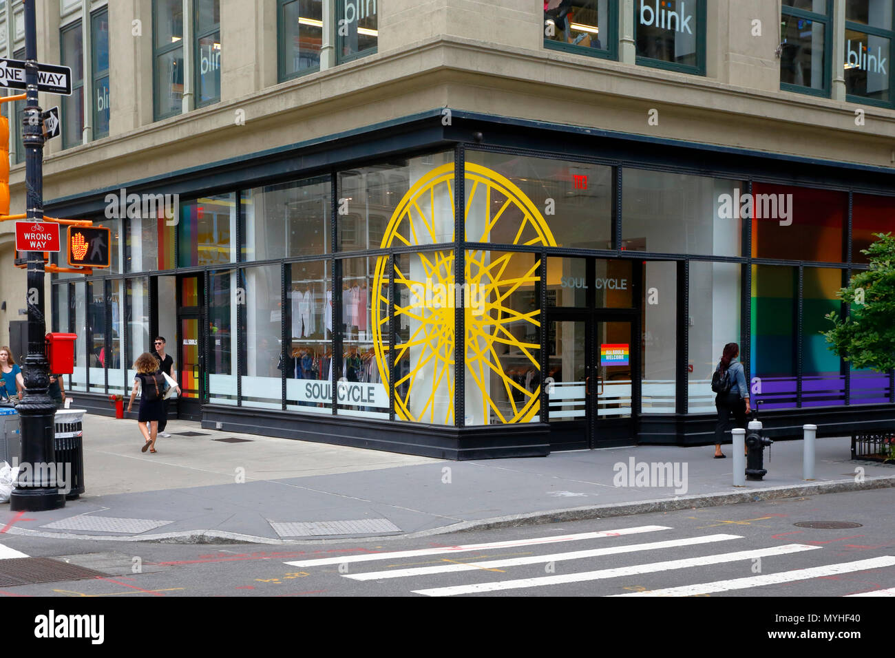 SoulCycle NoHo, 384 Lafayette St, New York, NY. aussen Verkaufsplattform, ein Fitnesscenter, Spinning Studio in der NoHo Viertel von Manhattan. Stockfoto