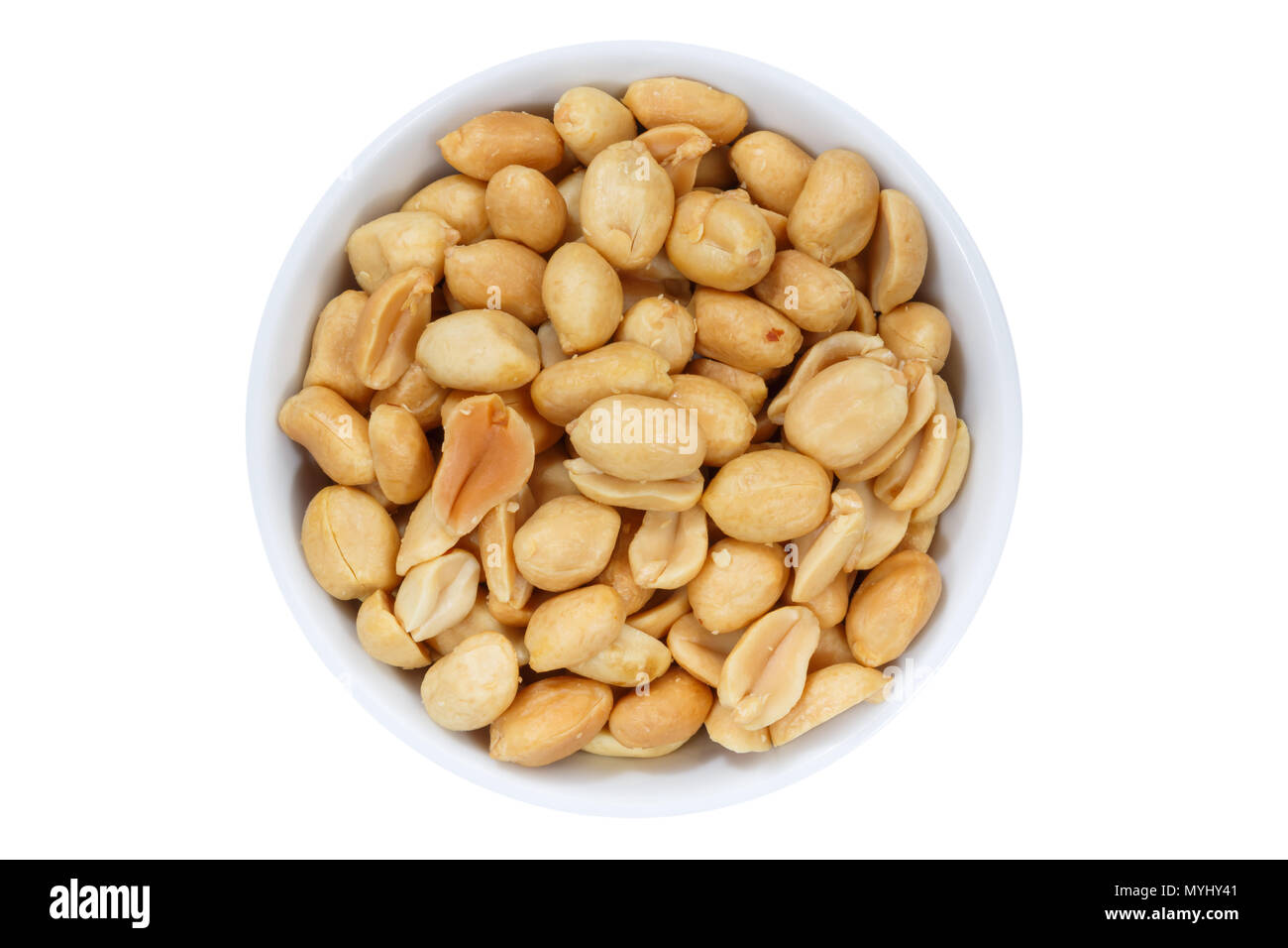 Erdnüsse, die Muttern von oben Schüssel auf weißem Hintergrund Stockfoto
