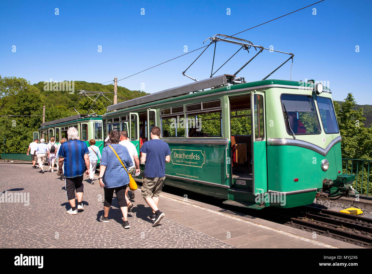 Europa, Deutschland, Königswinter, Siebengebirge, Zahnradbahn auf den Drachenfels, diese Zahnradbahn ist die älteste in Deutschland, seit 1883. Euro Stockfoto