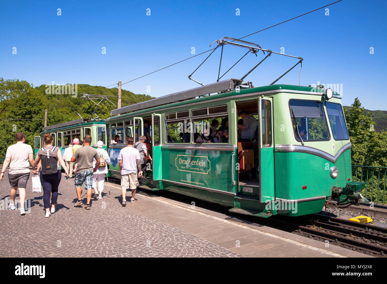 Europa, Deutschland, Königswinter, Siebengebirge, Zahnradbahn auf den Drachenfels, diese Zahnradbahn ist die älteste in Deutschland, seit 1883. Euro Stockfoto